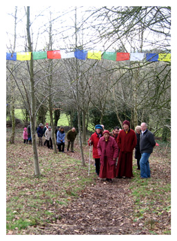 Geshela Damcho and Rinpoche with group walking the Prayer Path at Lam Rim